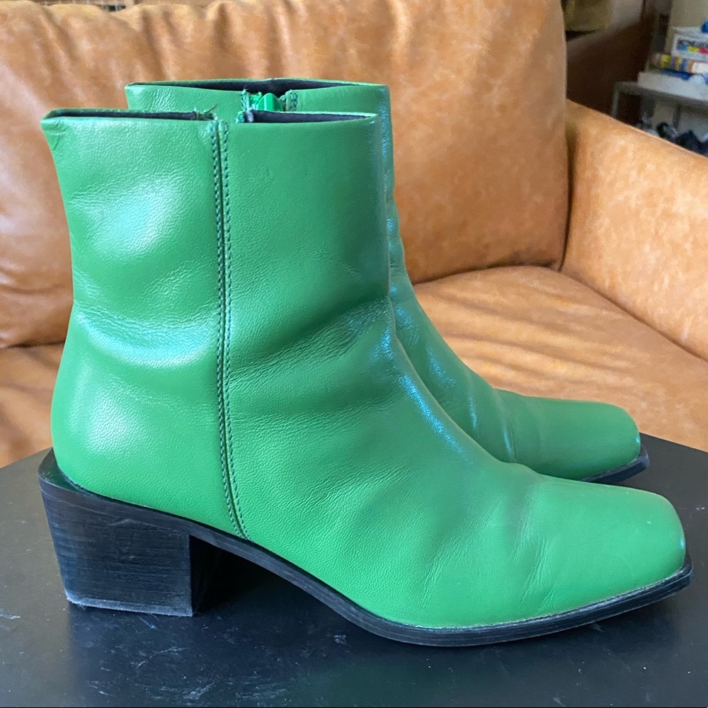 ASOS DESIGN Refresh Leather Square Toe Heeled Boots in Green